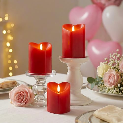 Image of Valentines Day Flameless Candles with Remote, Heart Shaped LED Candles