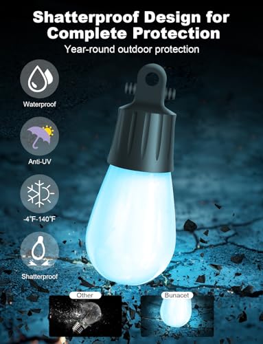 Image of Outdoor String Lights 18 LED Bulbs, 64(52+12) ft RGB+IC+Warm White | APP Control with Remote,Outdoor Lights Music Sync for Garden Party Decor Christmas, NOT Extendable