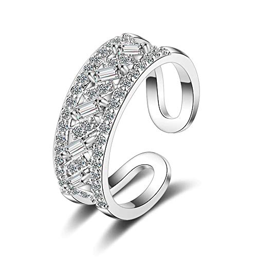 24 JOYAS Anillo Ajustable de Doble Capa Diseño de Brillantes en Plata para Mujer, cumpleaños, Enamorados, Aniversario o Regalo romántico