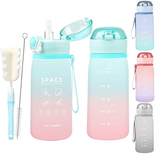 Water Bottle 2L BPA Free Sport Drinks Jug with Time Marking & Lock Cover, Leak Proof 2 Liters Water Bottle with Portable Handle, Green Water Canteen Bottle