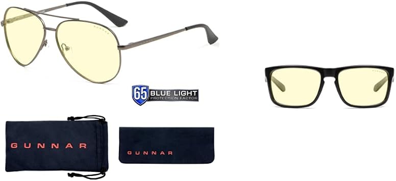 GUNNAR - Gaming and Computer Glasses - Blocks 65% Blue Light - Maverick, Gunmetal, Amber Tint & Computer Glasses - Blocks 65% Blue Light - Intercept, Onyx, Amber Tint
