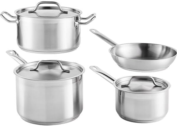 Serie SS1 - Juego de utensilios de cocina de acero inoxidable listos para inducción de 7 piezas, color plateado, parte inferior recubierta de