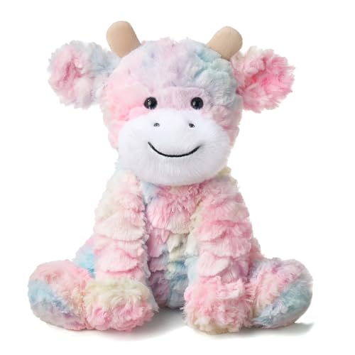 Hopearl Adorable Plush Cow Toy Colorful Floppy Dairy Cattle Soft Stuffed Animal Cute Birthday Gifts for Boys Girls Kids Toddlers, Rainbow, 9''