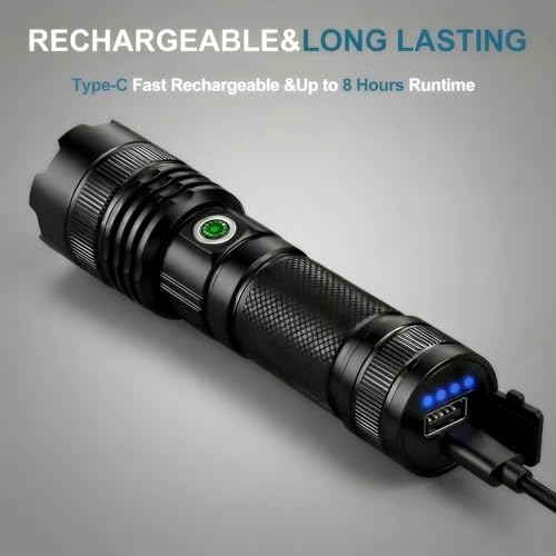 Flashlight Rechargeable, 2Pack 990,000 High Lumens Super Bright LED Flashlights, IPX6 Waterproof, 3 Light Modes, Zoomable, Type-C Charging Flash Light with USB-A Output for Camping, Emergency, Home - 2