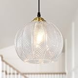 TESTOYS Clear Glass Pendant Light, Single Large Globe Shade Hanging Chandelier, 9.8-Inch Hand Blown Glass Ball Pendant Light Fixtures for Kitchen Island, Staircase, Dining Room, Living Room, Bedroom