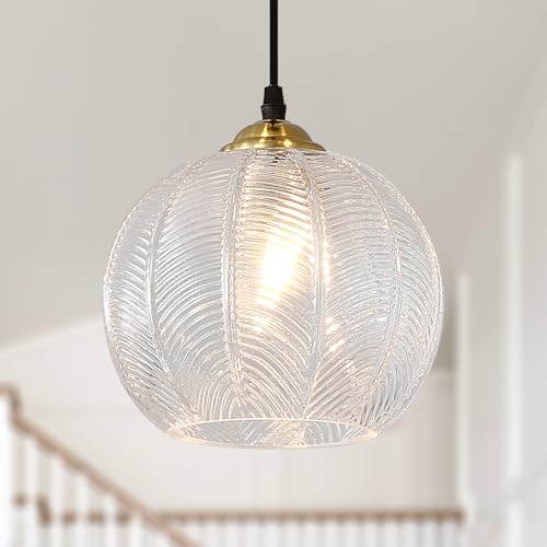 TESTOYS Clear Glass Pendant Light, Single Large Globe Shade Hanging Chandelier, 9.8-Inch Hand Blown...