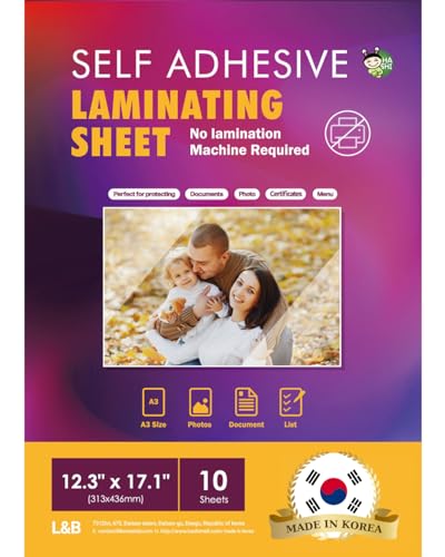 Self Adhesive Laminating Sheets 12.3x17.1 inch, 10 Pack, 4mil Thickness, No Heat, No Machine Laminating Sheets Self Sealing - HA SHI
Revised Title:
Self Adhesive Laminating Sheets - 10 Pack, 12.3x17.1 inch, 4mil Thickness (No Heat, No Machine) by HA