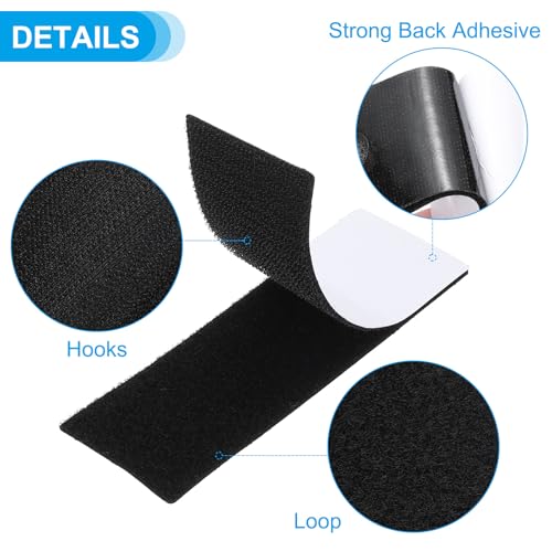 Image of PATIKIL 2 inch x 6 inch Hook and Loop Strips, 10 Pcs Rectangle Strong Tape Double Sided Adhesive Sticky Fastener Back Mounting Tape for Home or Office Use, Indoor & Outdoor Use, Black