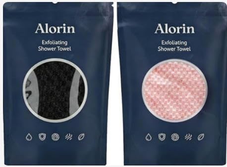 2Pcs Shower Towel Soft Gentle & Quick-Drying Shower Towel for Body Scrub 40in (Black+Pink)