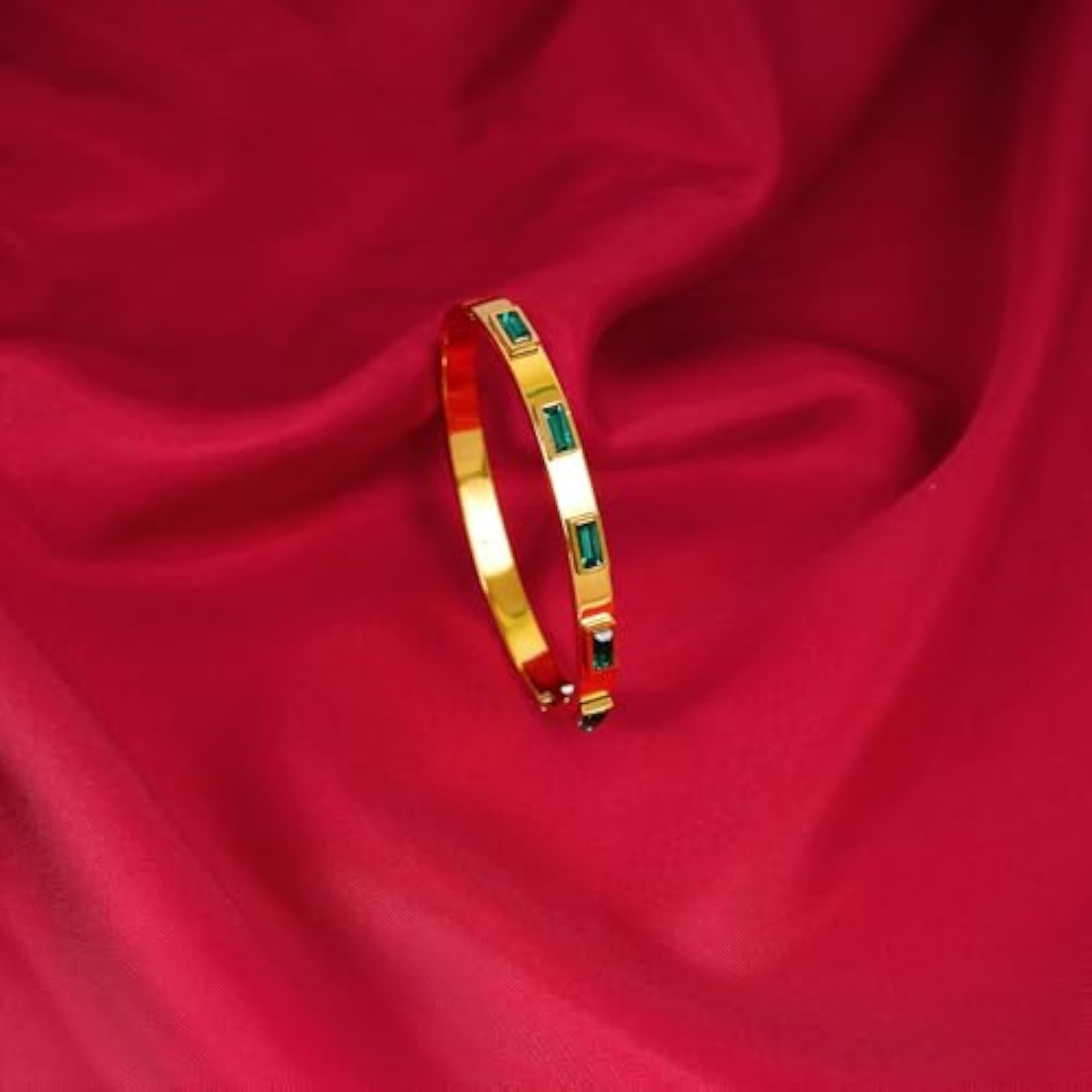 Women's 18K Gold Plated Bezel Bangle Bracelet, Waterproof