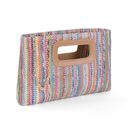 Image of Women Top Handle Handbag Chain Crossbody Bag 2026 Summer Raffia Straw Clutch Beach Vacation Evening Square Purse