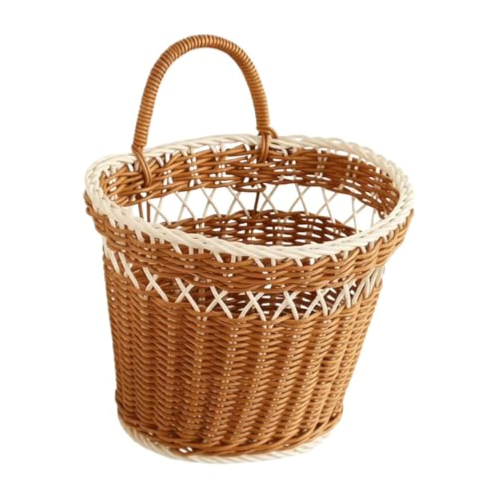 Wall Hanging Basket Decorative Storage Organizer for Laundry, Brown and White