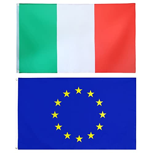90 X 150 cm bandiera dell'Italia Bandiere + dell'UE Unione europea Banner Italiane Nazionali Festival Italiani con 2 occhielli in metallo all'aperto per Feste Decorazione resistente alle intemperie