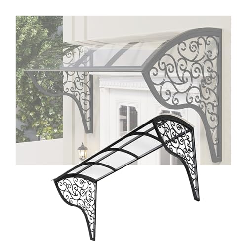 Tenda da esterno in policarbonato per porta d'ingresso, garage, balcone e finestra, telaio in ferro nero, 120 x 60 cm, resistente alle intemperie