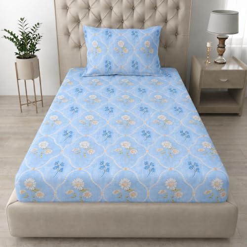 Image of Amazon Brand - Umi Soft Cotton 160 TC Single Bedsheet Set 60X90 Inch | Single Bed Sheet with Pillow Cover 17x27 | Trendy Elegant Design