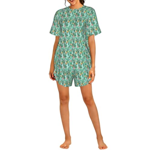 Pyjama court femme flore tropicale idéal pour vos moments de détente