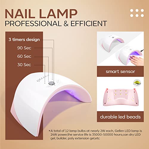 Gellen Gel Nail Polish Starter Kit With Uv/Led Light,10 Colors 24W Nail Dryer&Base Top Coat, All-In-One Manicure Gift Set, Salon/Home Diy Nail Art Tools, Gentle Nude Nail Polish Colors #TOP2