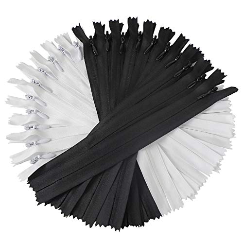 Anyuwen 20PCS Nylon Invisible Zippers, 7 Inches #3 Zippers for Sewing, Tailor DIY Sewing Crafts Tools for Home - Bags - Garment (Black and White, 10Pcs Per Color)