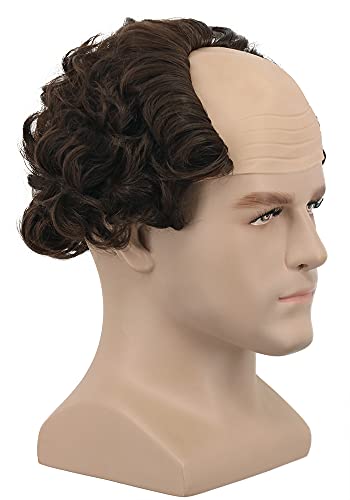 yuehong Short Brown Bald Old Man Wig Fluffy Receding Hairline Wig Heat Resistant Synthetic Fibers Soft Breathable Costume Hair(Brown)