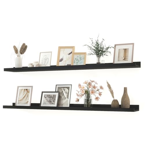 Image of Black Floating Shelves for Wall Decor, 48 in Shelf with Lip Set of 2