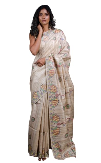 Hand Painted Madhubani Gicha Tussar Silk Saree – Handwoven Pure Silk Saree with Authentic Bhagalpur Art for Wedding-image-41