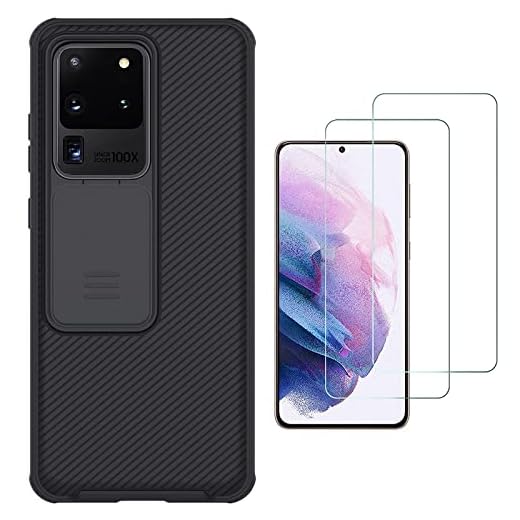OATE Fodral för Samsung Galaxy S20 Ultra och 2 St Skärmskydd i Härdat Glas,med Glidbart Kameraskydd Mjuk TPU Ram Hårt PC Skal Ultra Slim Matte Stötsäkert Fodral för Samsung Galaxy S20 Ultra,Svart