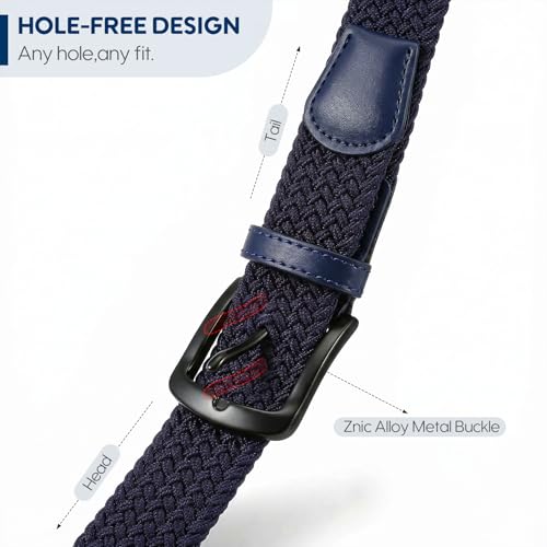 Image of SUOSDEY Men Stretch Braided Belt, Elastic Belt for Jeans Pants Casual Golf Belt 1 3 /8 inch