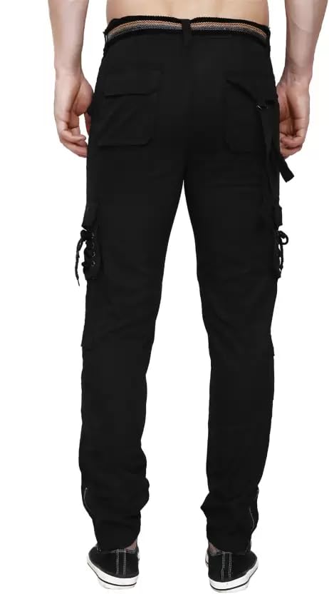 Image of LINARIA Men's Regular Fit Mid Rise Cargos Black (LA0012) (32)