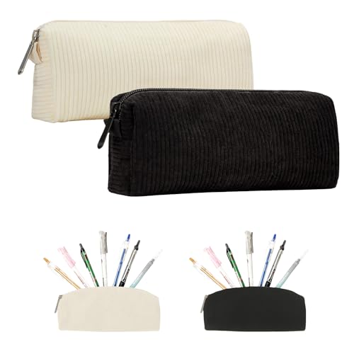 Estuche pequeño en pana negro, estuche para adultos, adolescentes, estuche con cremallera, organizador de cosméticos, estuche para lápices, blanco y negro, Estuche pequeño en pana