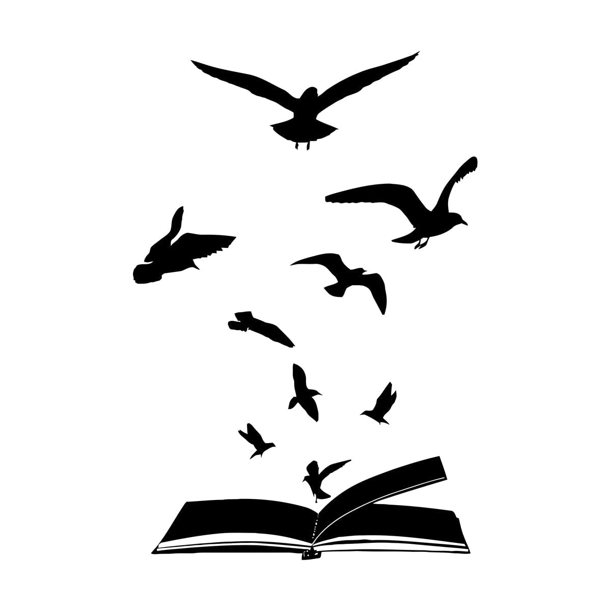 Vinyl Wall Decal for Book Room Open Book Flock of Birds Learning Wall Sticker Decor Library Retro Bedroom Wall Murals Large - 57x84cm โ image 1