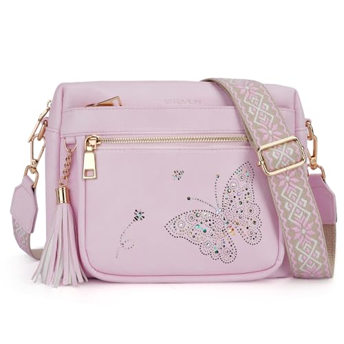 Image of KITEVIUN Crossbody Bags for Women Trendy Leather Crossbody Purse Shoulder Handbags Butterfly Design