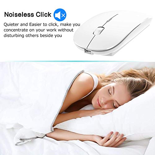 2.4Ghz Wireless Bluetooth Mouse, Dual Mode Slim Rechargeable Wireless Mouse Silent Usb Mice, 3 Adjustable Dpi,Compatible For Laptop Windows Mac Android Mac Pc Computer (White) #TOP5
