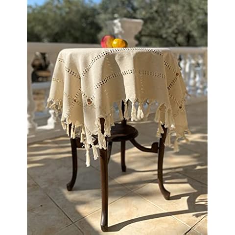 Secret Sea Collection Handmade Traditional Tea or Coffee Table Tablecloth, 36" X 36" Square (90cm X 90cm), Round Table Tablecloth (Gold Glitter and Wooden Beads) Cover