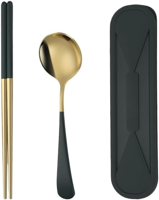 Silverware Flatware Set, 304 Stainless Steel Tableware Set, Outdoor Travel Convenient Spoon And Chopsticks Set With Storage Box (Color : Black, Size : 4Set-8Pcs)