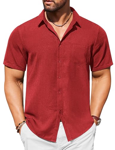 COOFANDY Mens Casual Short Sleeve Shirts Button Down Textured Shirts Summer Beach Shirt with Pocket
