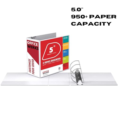 3 Ring Binder, Professional D Ring 5 Inch, Presentation Folder for Standard Pages 8.5 x 11 with Pockets, Crystal Clear View White (4 Pack)