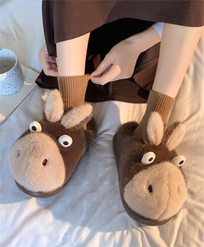Donkey Animal Slippers for Women Cute Fluffy Cartoon Home Winter Warm Indoor Funny Cotton Men Shoes3