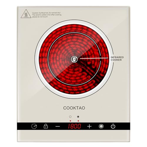 Dual Coils Design of Single Burner Electric Cooktop, 1800W Infrared Ceramic Hot Plate for Cooking, Portable Countertop or Built-in Radiant Stove Top Cooker, Compatible with All Cookware