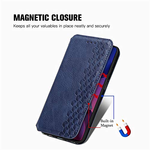 Zyzx Samsung Galaxy M51 Wallet Phone Case, 3D Embossing Plaid W/Kickstand Stand Function Pu Leather Flip Case Id Credit Cards Pocket Shockproof Magnetic Closure Cover For Samsung Galaxy M51 Dx Blue #TOP1