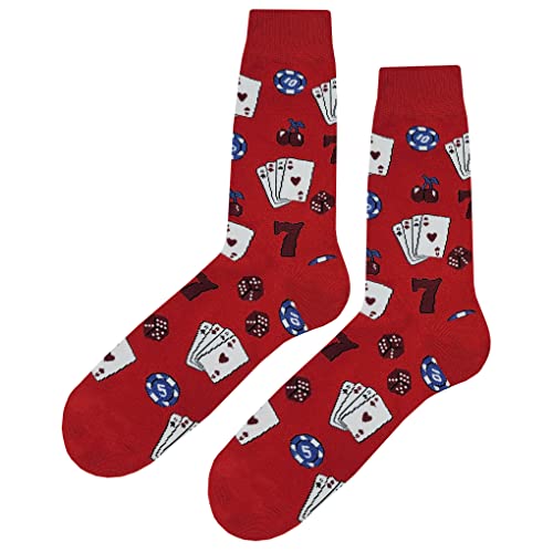 Casino Red Dress Socks Funny Novelty Crazy Fun Design Men Size 8-12 Cotton Casual Crew Colorful Funky Fancy Socks Gift for Men - Main Image