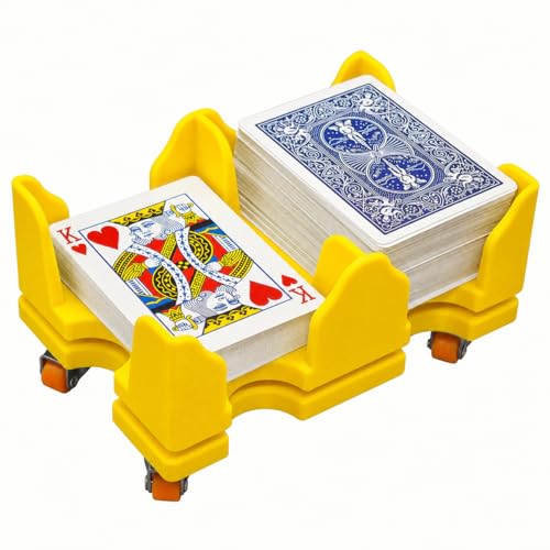 USHIGOO Card Holder -4 Deck Playing Cards Tray Organizes Multiple Decks for Canasta Poker and More | LightweightYellow Small