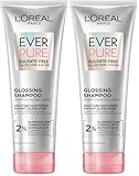L'Oreal Paris Glossing Sulfate Free Shampoo with Glycolic Acid, Hair Care for Lasting Shine and Smoothness for Dull, Dry Hair, EverPure, 6.8 Fl Oz, (Pack of 2)