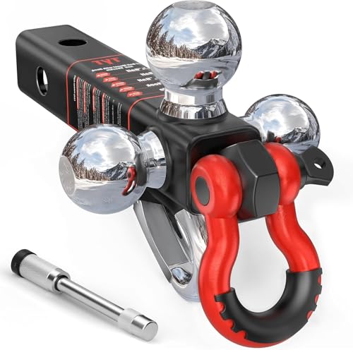 Image of TYT Tri-Ball Mount Trailer Hitch ，Fits 2 inch Receiver, 1-7 /8 inch & 2 inch &2-5 /16 inch Ball with Tow Hook & Rotatable Shackle,10,000lbs GTW,1,000 lbs TW, Includes Hitch Pin Lock