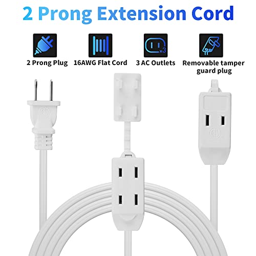Kxable 2 Prong Extension Cable 15 Ft, Extra Long Power Cord With 3 Outlets, Flat Multiple Outlet Cable With Tamper Guard thumb #1