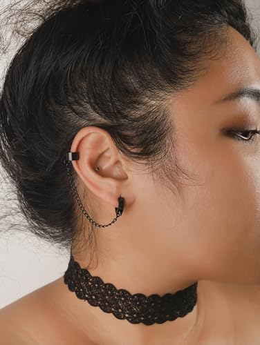 Sacina Goth Punk Black Ear Cuff Spike Earrings, Gothic Emo Punk Grunge Earrings, Goth Jewelry, Christmas Jewelry Gifts for Women4