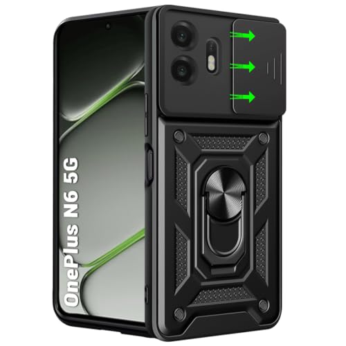 Image of TheGiftKart Tough Armor Bumper Back Cover Case for OnePlus N6 5G | Sliding Camera Cover, Kickstand & Ring Holder | 360 Degree Protection Back Case Cover for OnePlus N6 5G (PC & TPU, Black)