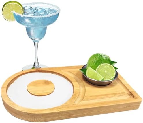 Margarita Salt Rimmer Set - Bamboo Wood Rimmer With Stainless Steel Bowl For Cocktails & Home Bars
