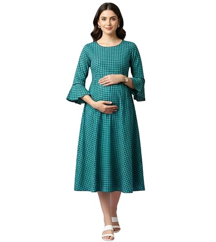 Image of DUMMY SHAPE Feeding Kurtis for Women Cotton Blend | Floral Pregnancy Flare Kurta with Dual Nursing Zippers to Pre & Post Partum | Maternity Dresses | Gifts for Pregnant Woman