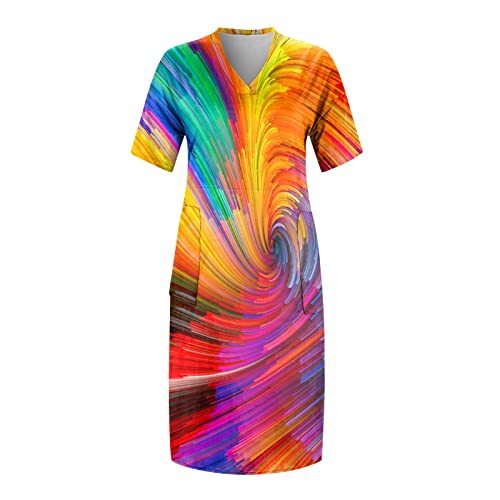 Robe d'été pour femmes grande taille ciel en coton à manches courtes