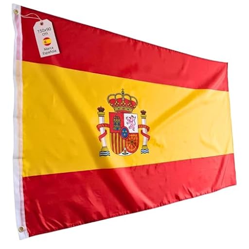 Mablik® Bandera de España Grande 150x90cm, con 2 Ojales Metálicos | Bandera España con Escudo para Exterior e Interior de Poliéster Resistente y Colores Vivos. | Ya disponible en tu tienda friki favorita! En mundofriki.es!